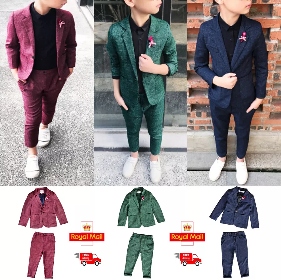 Kids Boys Check Suit Page Boy Prom Suits Wedding Formal Suits Outfits 2 10 y