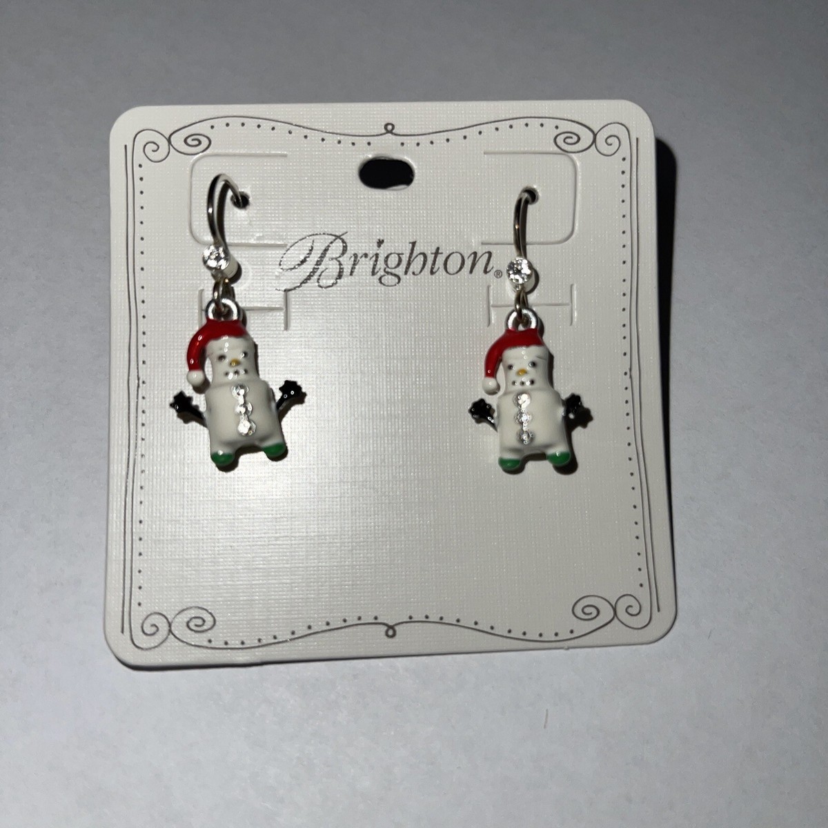 BRIGHTON Marshmallow Snowman Crystal French Wire Dangle Drop 