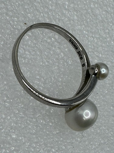 Vintage Sterling Silver Double Pearl Ring, Size 8.75 - Picture 5 of 6