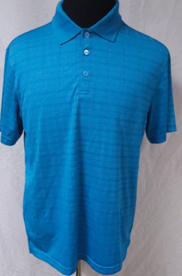 Haggar Cool Pro 18 Mens Medium Aqua Blue Striped Polyester Golf Polo Shirt