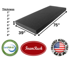 FoamRush 39" x 75" Charcoal High Density Upholstery Foam Cushion Medium Firm USA