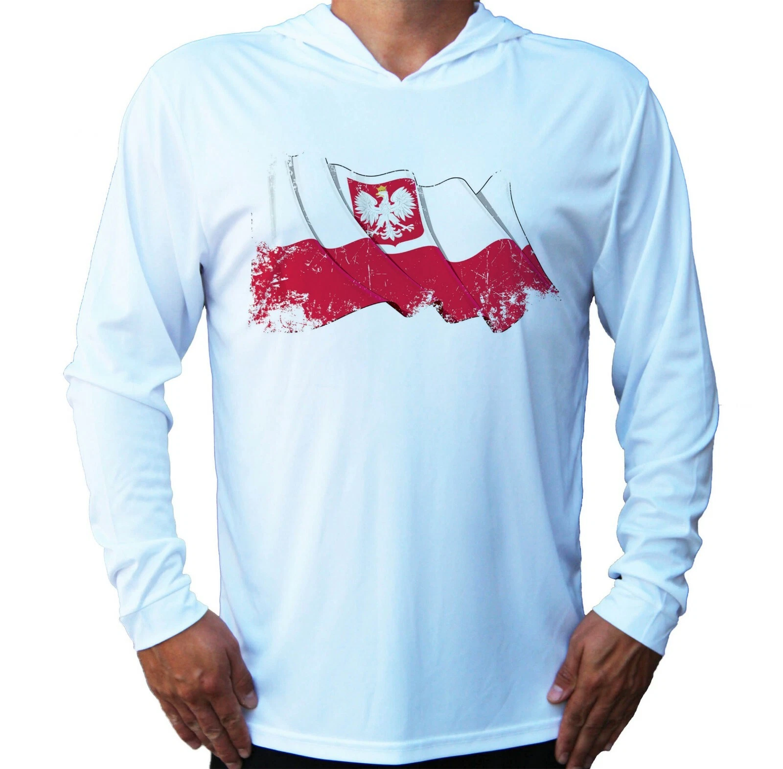Flag of Poland Beach Sport UV Protected UPF 50 Long Sleeve T-Shirt Hood Fishing
