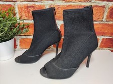 Next UK 4 EU 37 Damenstiefeletten schwarz gewebtes Textil hoher Absatz Peeptoe Party