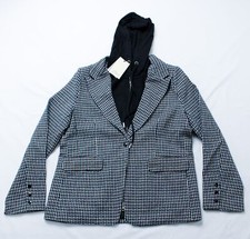 Elan Women's Harper Blazer W/ Detachable Hoodie Jw7 Navy Plaid Large
