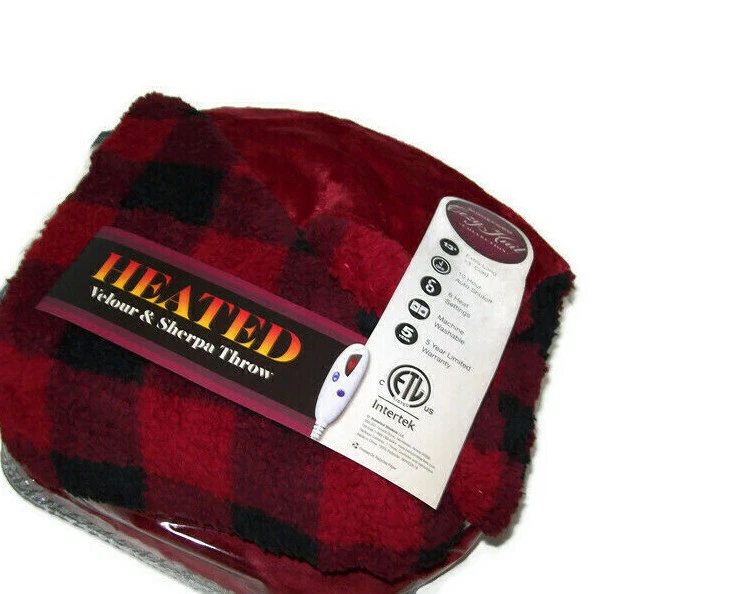 Manta reversible a cuadros Sherpa de terciopelo de calentamiento eléctrico térmico Biddeford Foto 4 de 4