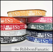 3yds 7/8" Ice Hockey Subway Art Black Red Gold Blue Royal Pink Grosgrain Ribbon