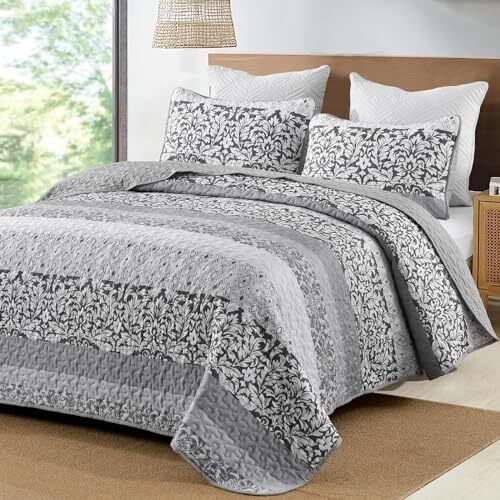 Gray Boho Quilt Set Size Dark Patchwork Striped Bedspread Coverlet