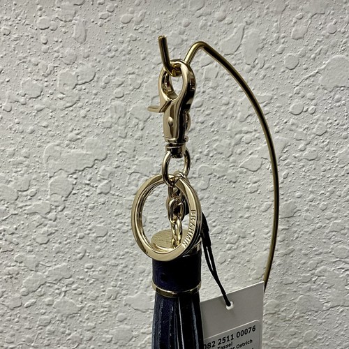 Brahmin NAVY ALL OVER OSTRICH Genuine Leather Lg. Tassel Key Ring Purse Charm - Picture 3 of 8