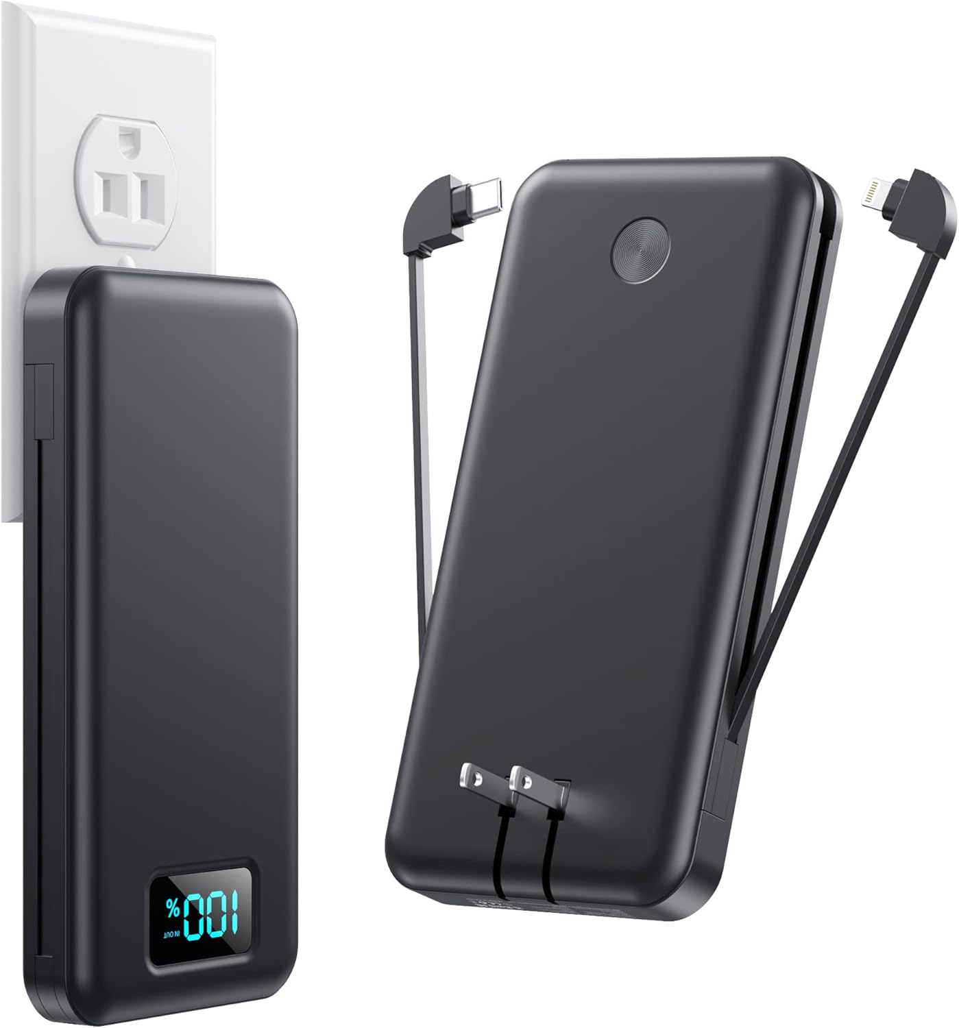 13800mAh Portable Charger with Built-In Cables & AC Wall Plug - Fast USB-C Charging
