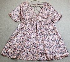 Lulus Babydoll Dress Women’s Small S Floral Short Sleeve Low Cut V Neck Cottage