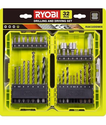 Ryobi 32-teiliges gemischtes Bohrer- und Schraubendreher-Set - Holz, Stein, Metall, HSS.  BRANDNEU