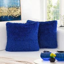 Royal Blue Throw Pillows - Pack of 2 Luxury Soft Faux Fur Decorative Pillows,...
