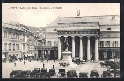 Ansichtskarte Genova, Teatro Carlo Felice, Monumento a Garibaldi 