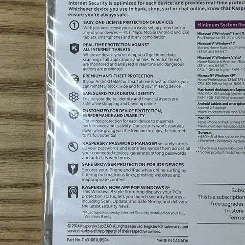 Kaspers Internet Security Premium Protection 3 Devices 2014 Sealed MAC iOS & PCs - Picture 5 of 5