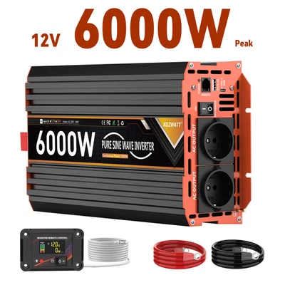 MARKENLOS 3000W 6000W Reiner Sinus Wechselrichter Spannungswandler Inverter 12V auf 230V