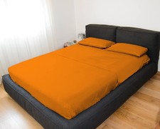 Parure de lit 2 Places Couleur Orange avec Traitement Non repassé, Effet Sati...