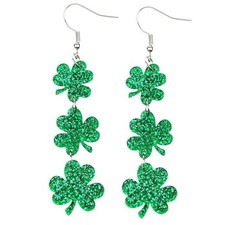 St. Patrick's Day Green Shamrocks Clover Earrings for Women,Good Luck Dangling