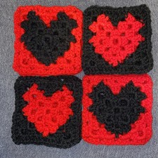 Heart GRANNY SQUARE Lot - 10 - 4.5  Hand Made Crochet Squares Valentines Day
