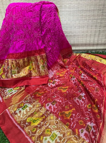 Pure silk patola saree Rai bandhejBandhani with patola hand weaving SFRB - Picture 2 of 5