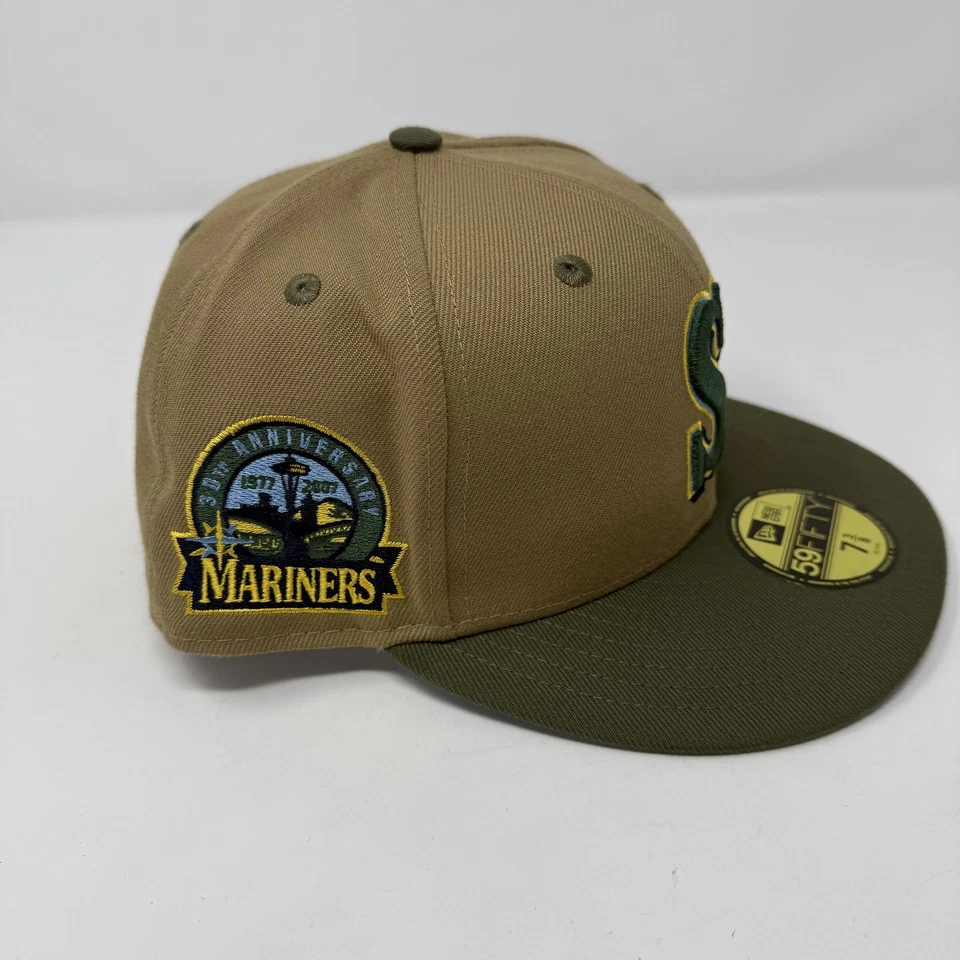 Seattle Mariners Hat Cap Fitted Mens 7 3/8 Tan MLB Baseball New Era 59FIFTY - Image 4 of 4