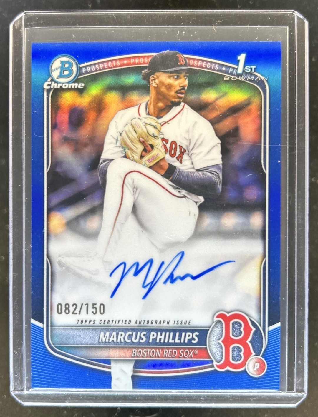 2025 Bowman Draft Marcus Phillips Chrome Auto Blue Refractor 1st #/150 Red Sox