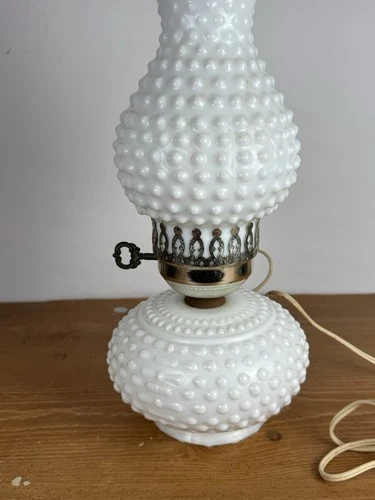Hobnail Milk Glass Lamp Table Boudoir Hurricane White Cottagecore Vintage