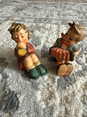 Vintage Goebel M.I. Hummel Little Tooter & Accordion Player Figurines Set W. Ger