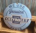 Vintage We Use Genuine Chevrolet Parts Porcelain Metal Sign Chevy Service