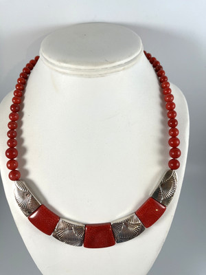 JAY KING MINE FINDS DTR DESERT ROSE STERLING SILVER RED CORAL  NECKLACE  20 in