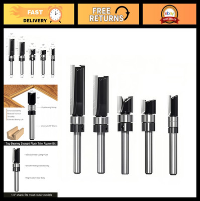 Carbide Tipped Pattern Flush Trim Router Bit Set - 1/4'' Shank, 5 PCS for Engravi