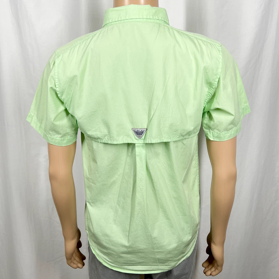Camisa de pesca Columbia PFG Teen Boys XL verde claro manga curta abotoada - Imagem 4 de 4