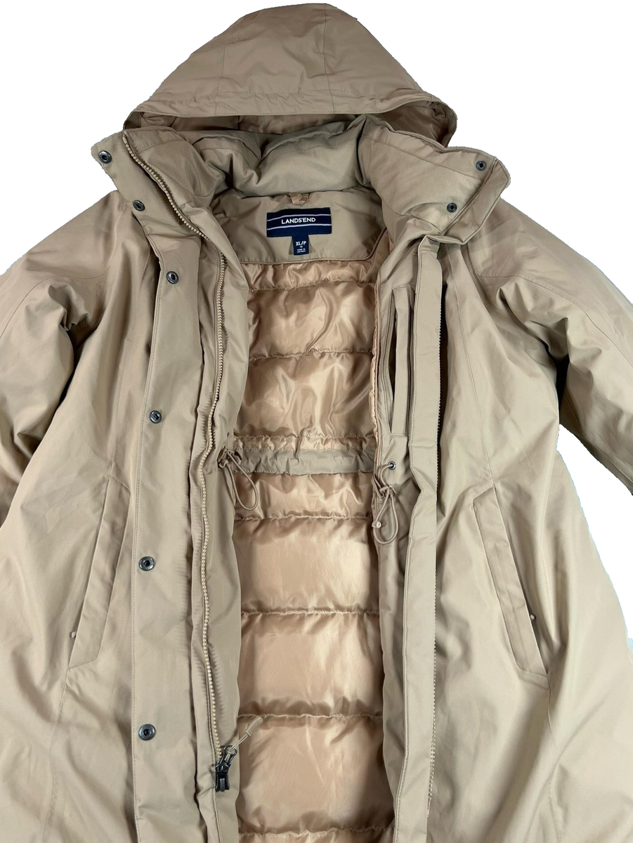 Lands' End Coat Womens XL Petite 18 Beige Down Hooded Puffer Parka