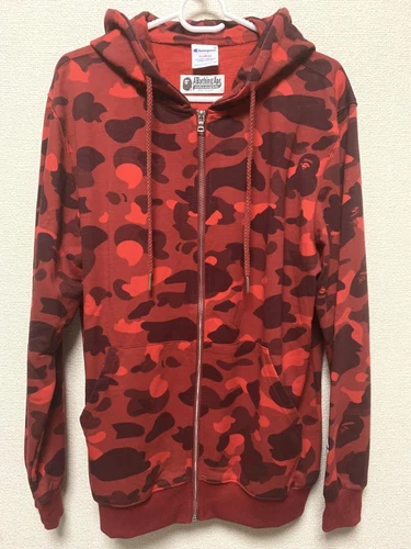 A BATHING APE (BAPE) Felpa con cappuccio A BATHING APE x Champion collaborazione rossa mimetica