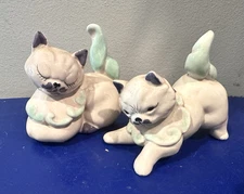 Kay Finch Pottery Cats Kittens White, Lilac & Green Lot of 2 Mid-Century