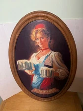 Vintage St. Pauli Girl Beer Faux Wood Bar Sign READ