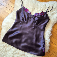 Vintage Y2K Coast Plum Silk Camisole Top with Floral Applique Lingerie Style Top