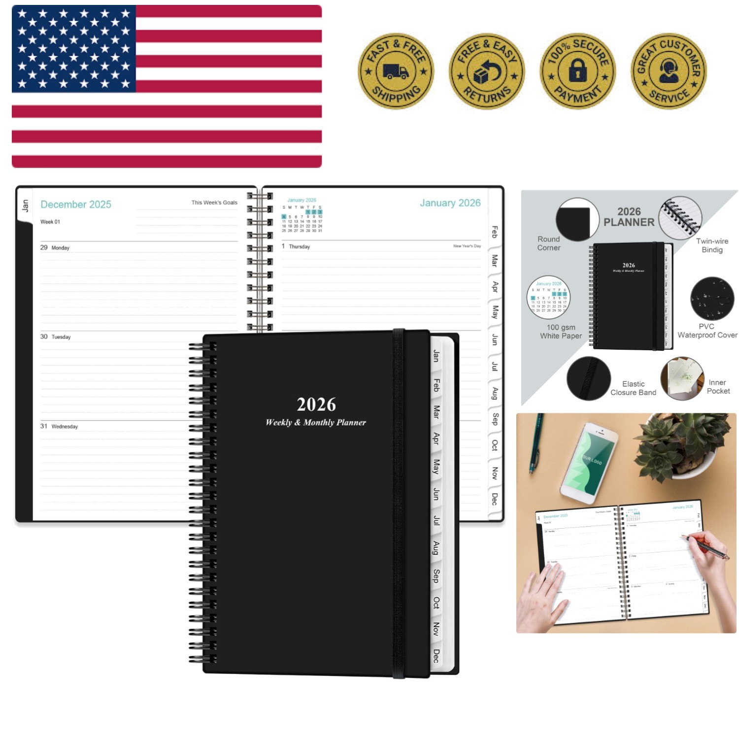 Flexible A5 Planner 2026 - Organized Monthly & Weekly Pages, Perfect for Travel