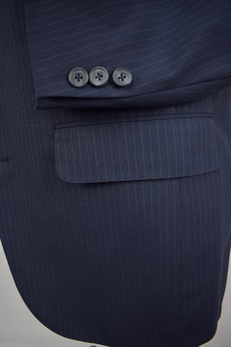 1976-1994 Corbin Navy Blue Striped Wool Three Roll Two Two Piece Suit Size: 40L - Picture 4 of 13