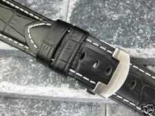26mm Black Leather Strap Deployment Buckle Watch Band Set for PANERAI XL L Size
