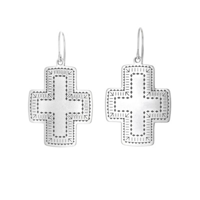 Southwest Dangle Earrings, Sterling Silver Large Cross Earrings, .925 Navajo sty