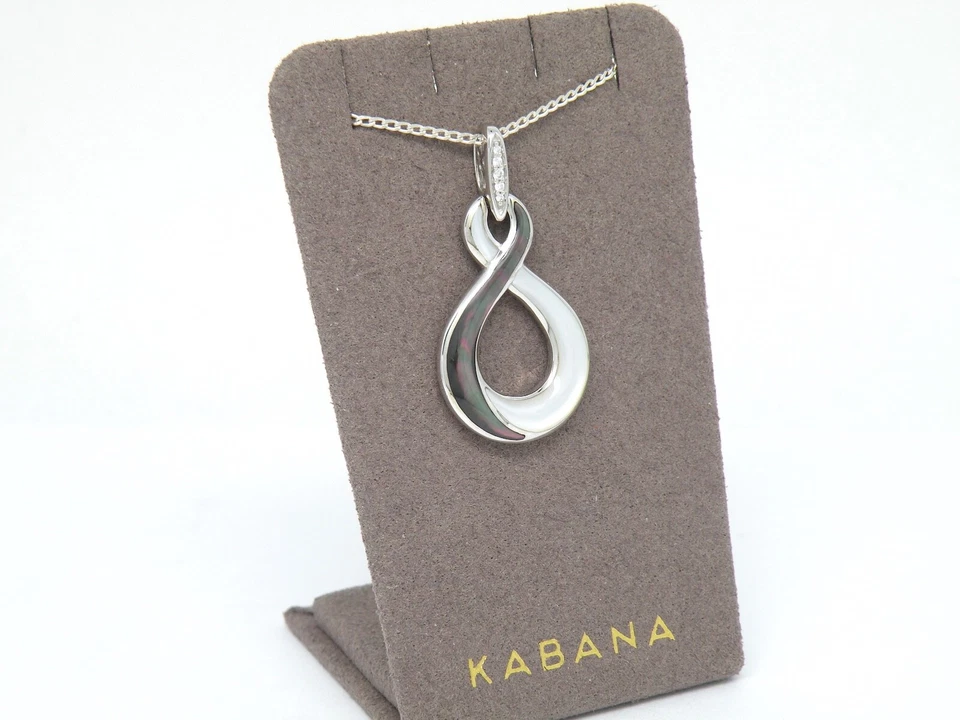 Authentic Kabana 14k White Gold, Black & White Mother of Pearl, Diamond, Pendant - Image 3 of 4