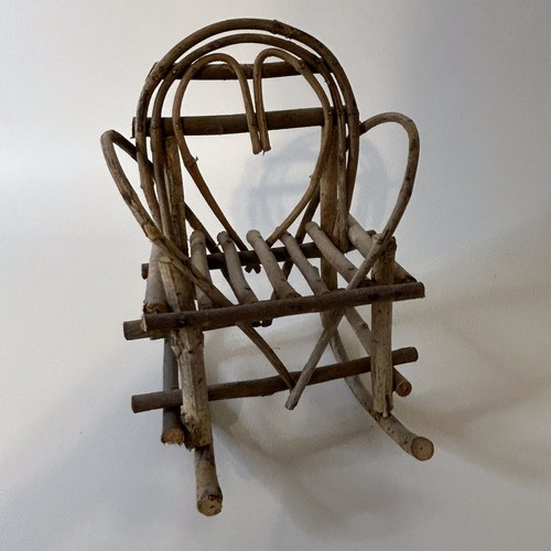 Vintage Handmade Twig Rocking Chair Folk Art Inspired Doll Chair Wicker Rattan