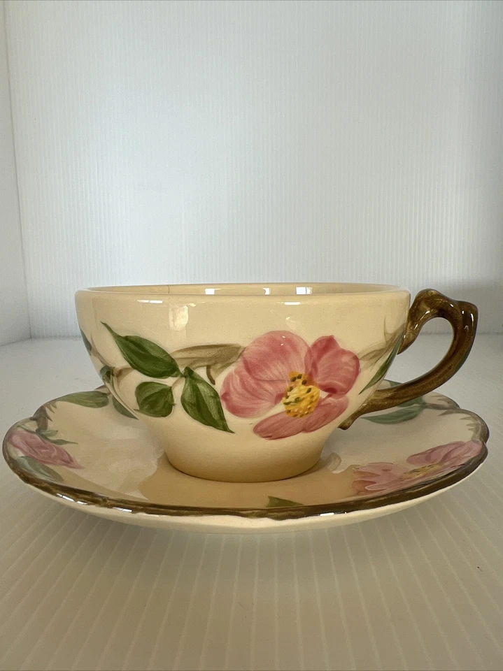 Juego de 3 tazas de té y platillos de rosa del desierto franciscano de colección marca marrón hecho en EE. UU. Foto 2 de 4