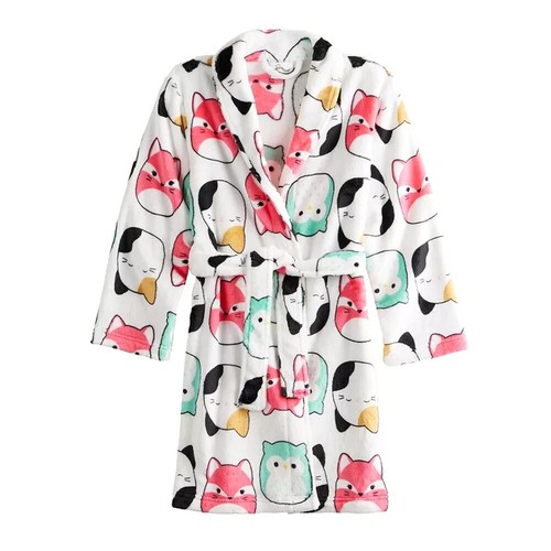 Squishmallows Characters Girl's Minky Fleece Print White Bathrobe, Robe - Picture 1 of 4