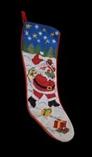 Vintage Wool Needlecraft Santa w/Christmas Gifts Stocking 19 Inches Excellent