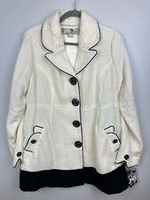 Jolt Peacoat Womens Xl Coat Jacket White Ivory Black Wool Nylon Blend Lined Dv
