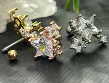 1pc CZ Gem Star Cluster Surgical Steel Tragus Cartilage Barbell Ring 16g 1/4"