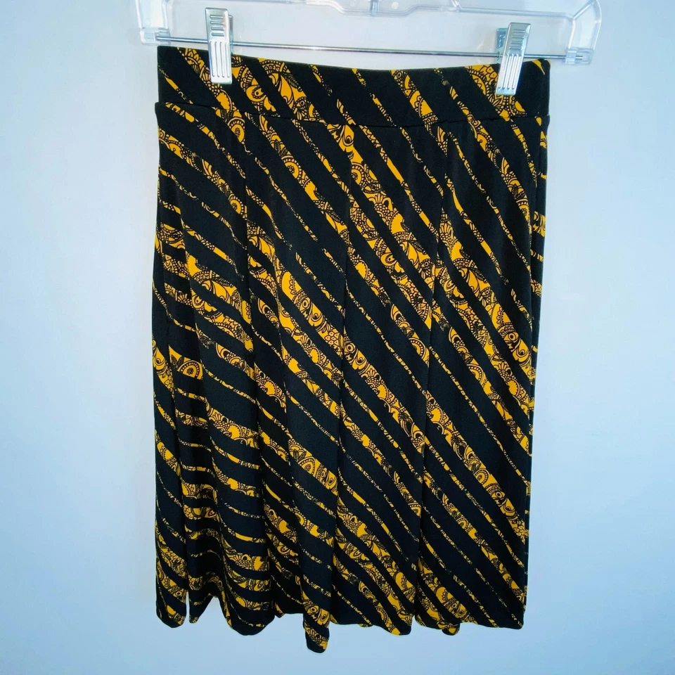 Falda midi línea A con estampado bohemio a rayas negra marrón XS de Lularoe para mujer Foto 2 de 4