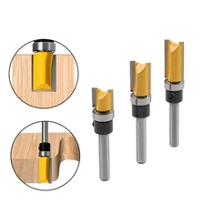 3PCS 1/4 Shank Flush Trim Router Bit Set Template Cutter Straight Woodwork Wood