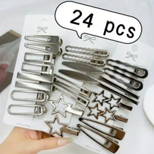 24pcs Metal Hair Clips Set Bangs Side Clips Hairpins Silver Alloy Duckbill Clips